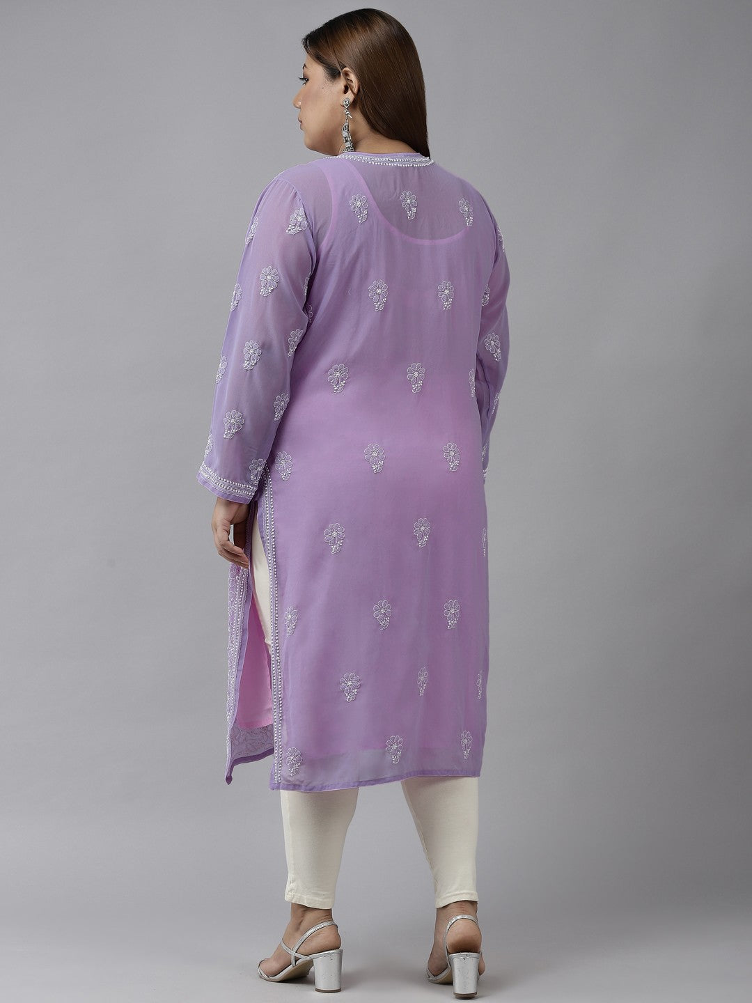 Mauve Faux Georgette Chikan Straight Kurti