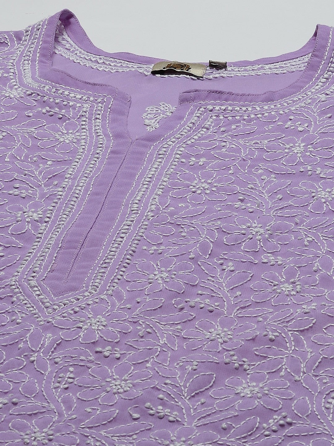 Mauve Faux Georgette Chikan Straight Kurti