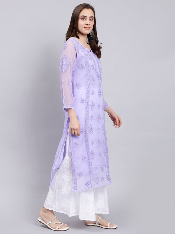 Mauve Georgette Handwoven Chikankari Kurti with Slip