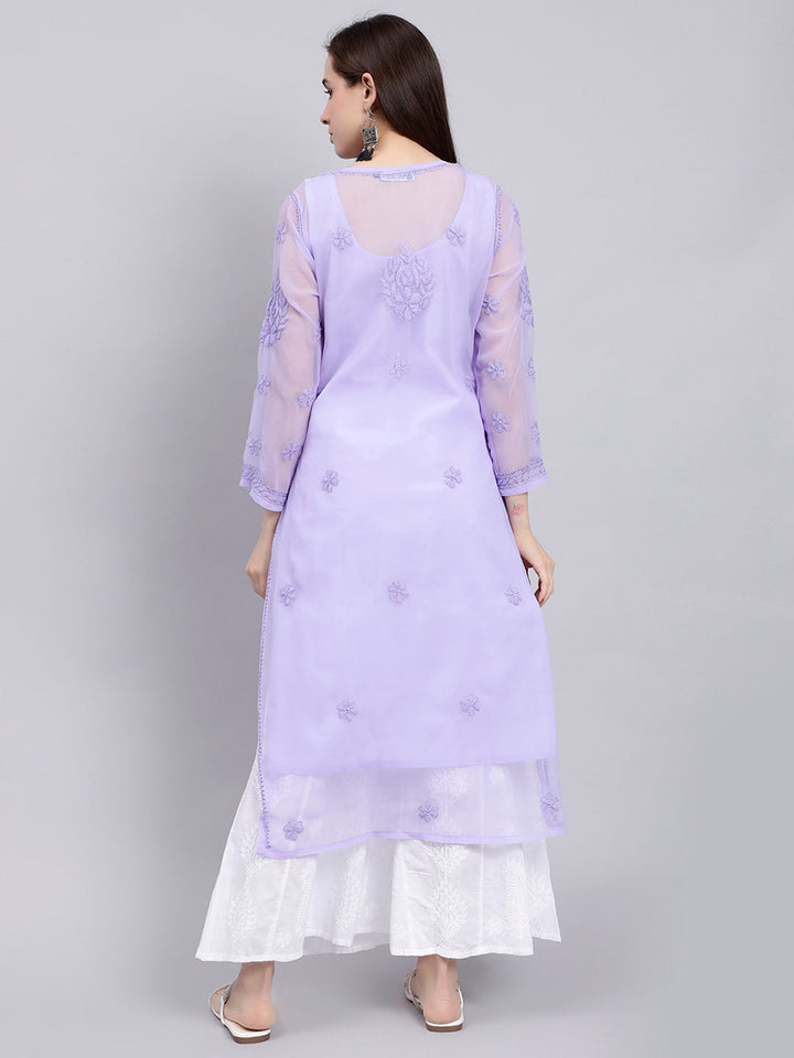 Mauve Georgette Handwoven Chikankari Kurti with Slip