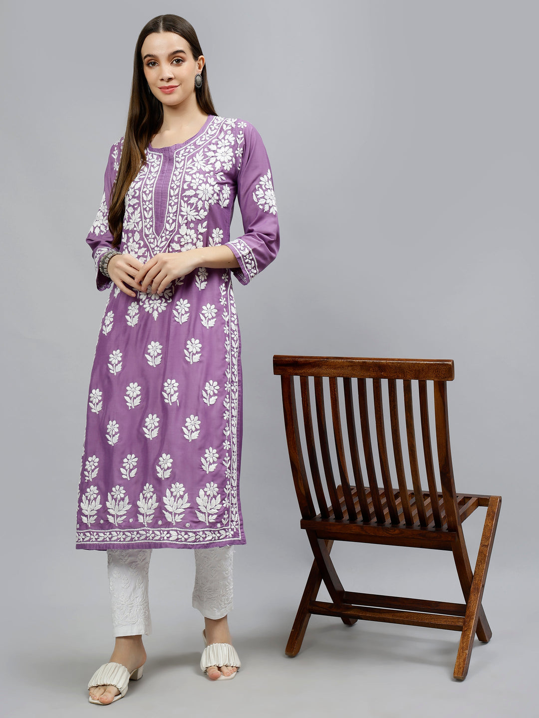 Mauve-Muslin-Hand-Embroidered-Lucknowi-Chikankari-Kurti