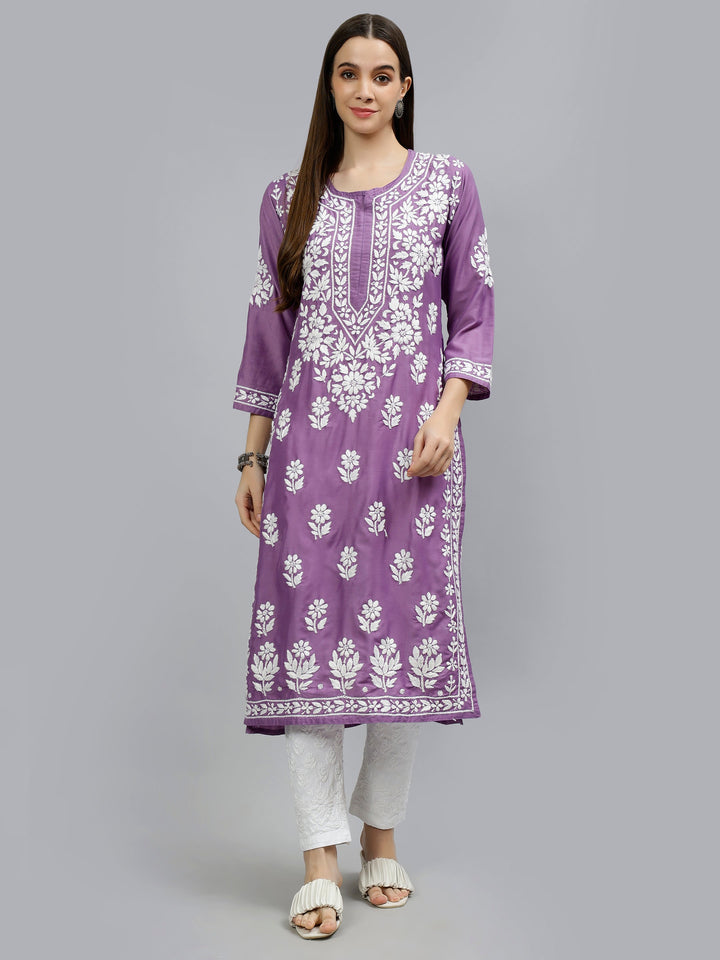 Mauve-Muslin-Hand-Embroidered-Lucknowi-Chikankari-Kurti