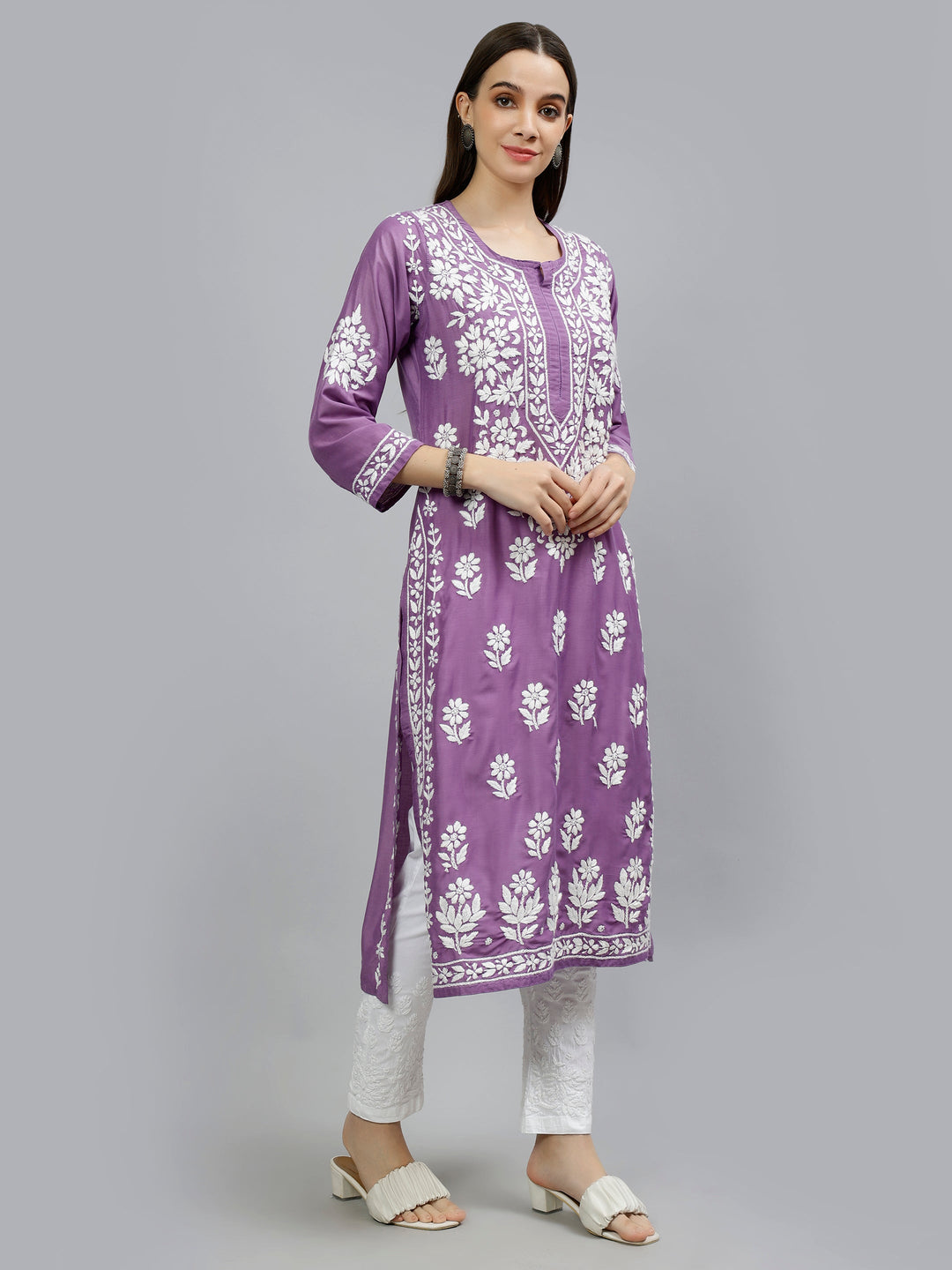 Mauve-Muslin-Hand-Embroidered-Lucknowi-Chikankari-Kurti