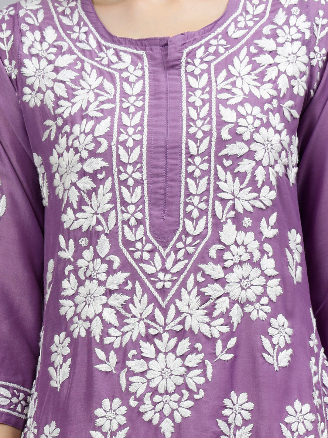 Mauve-Muslin-Hand-Embroidered-Lucknowi-Chikankari-Kurti