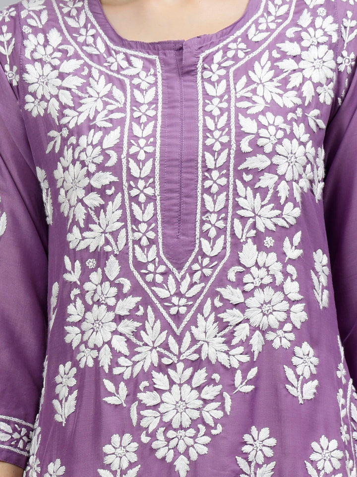 Mauve-Muslin-Hand-Embroidered-Lucknowi-Chikankari-Kurti