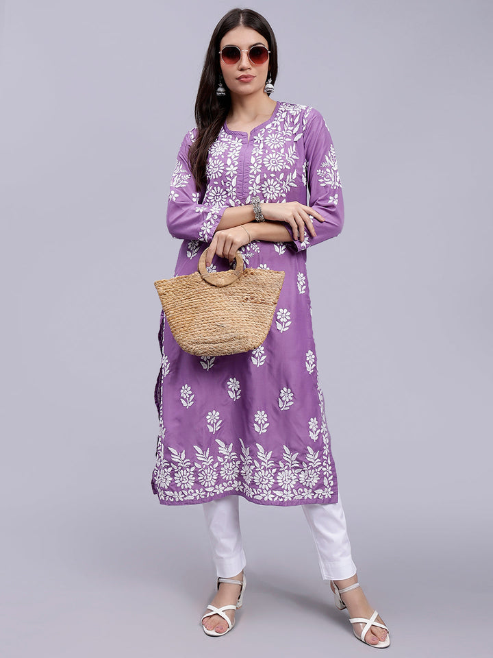 Mauve Muslin Handwoven Chikankari Kurti