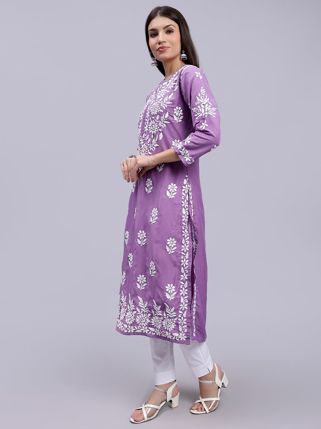 Mauve Muslin Handwoven Chikankari Kurti