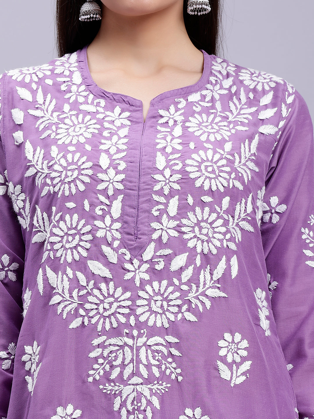 Mauve Muslin Handwoven Chikankari Kurti