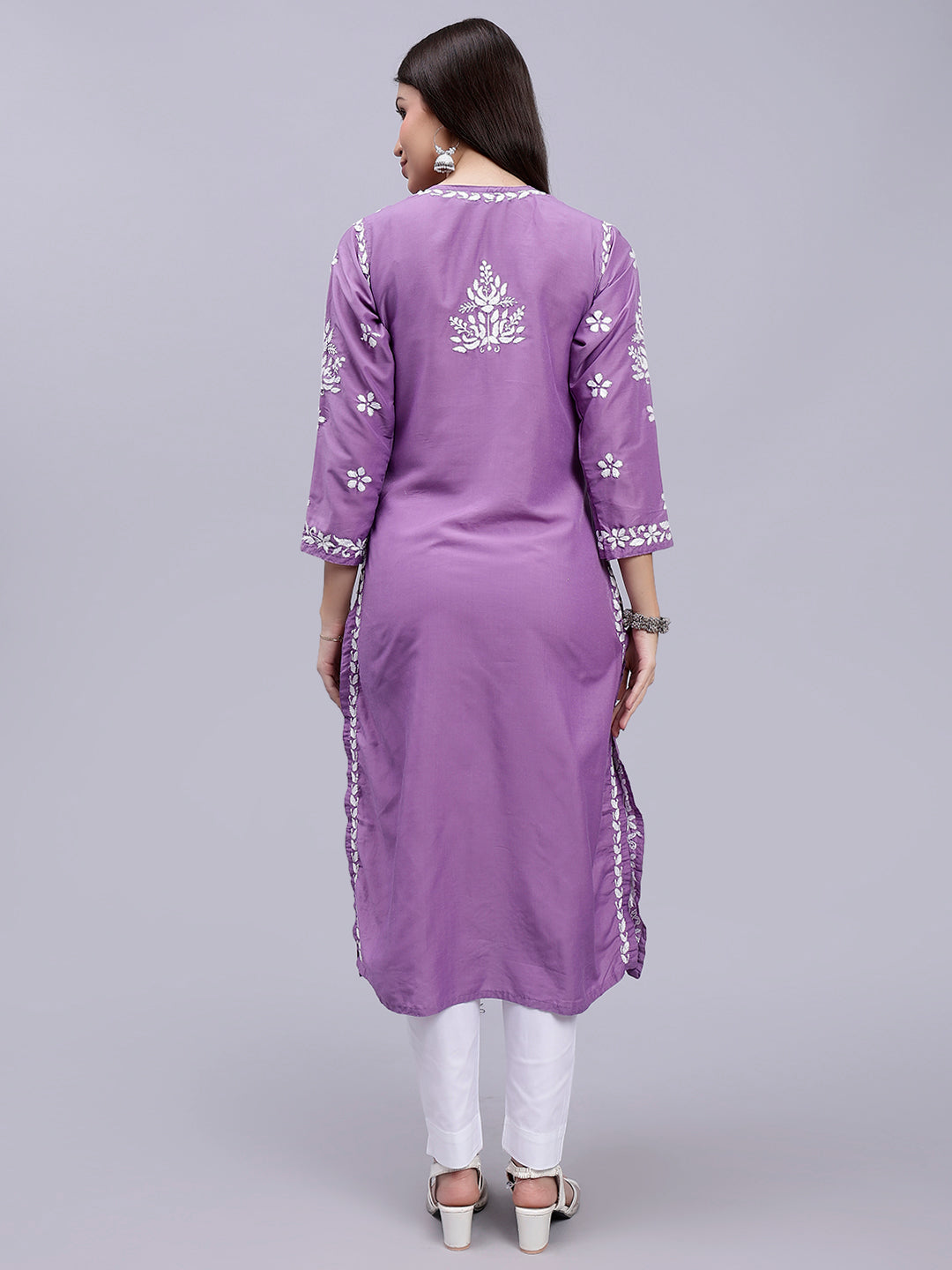 Mauve Muslin Handwoven Chikankari Kurti