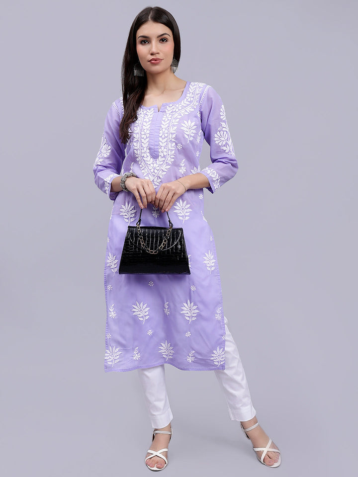 Mauve Terivoil Cotton Handwoven Chikankari Kurti