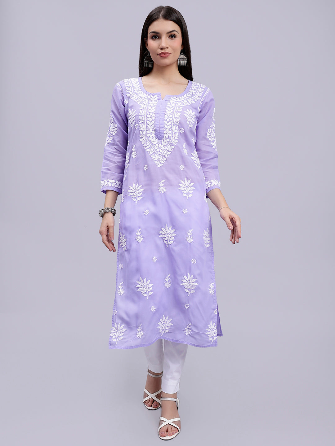 Mauve Terivoil Cotton Handwoven Chikankari Kurti