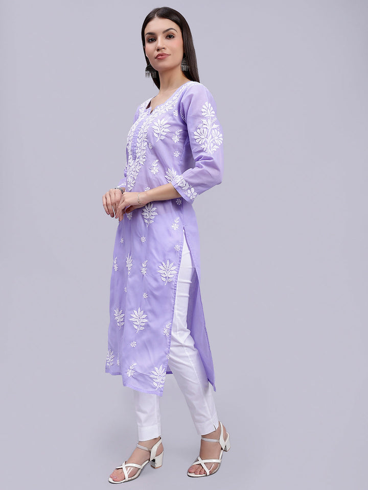 Mauve Terivoil Cotton Handwoven Chikankari Kurti