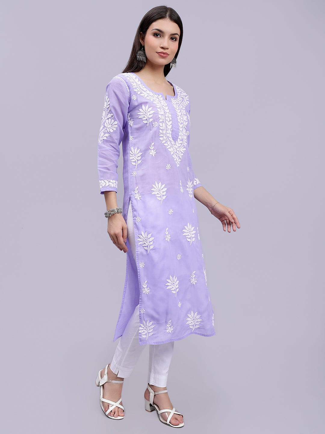 Mauve Terivoil Cotton Handwoven Chikankari Kurti