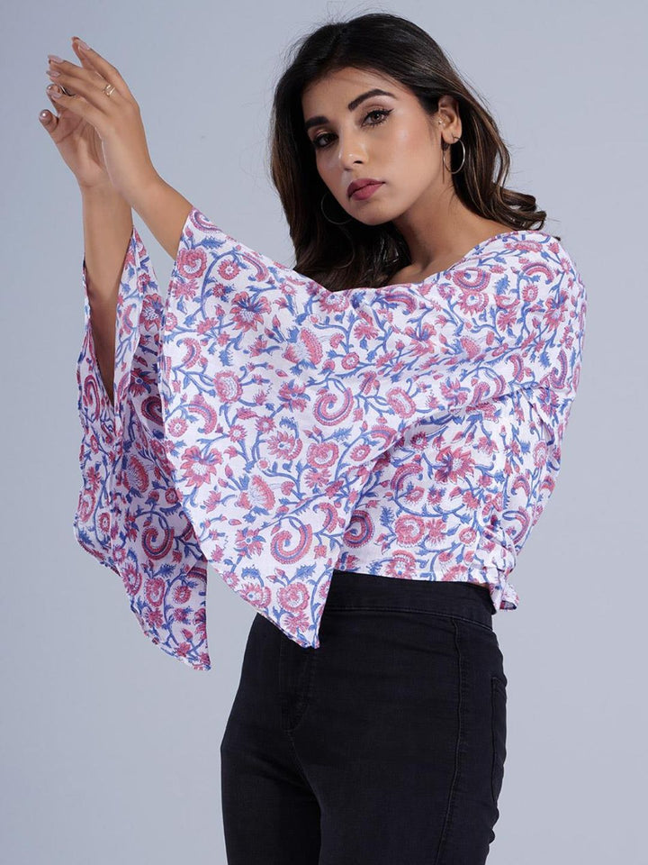 Mauve & White Printed Wrap Style Crop Top