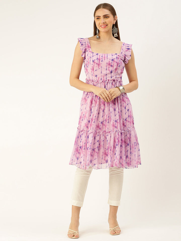 Mauve with Multicolored Tie-Dye Digital Printed Georgette Kurti