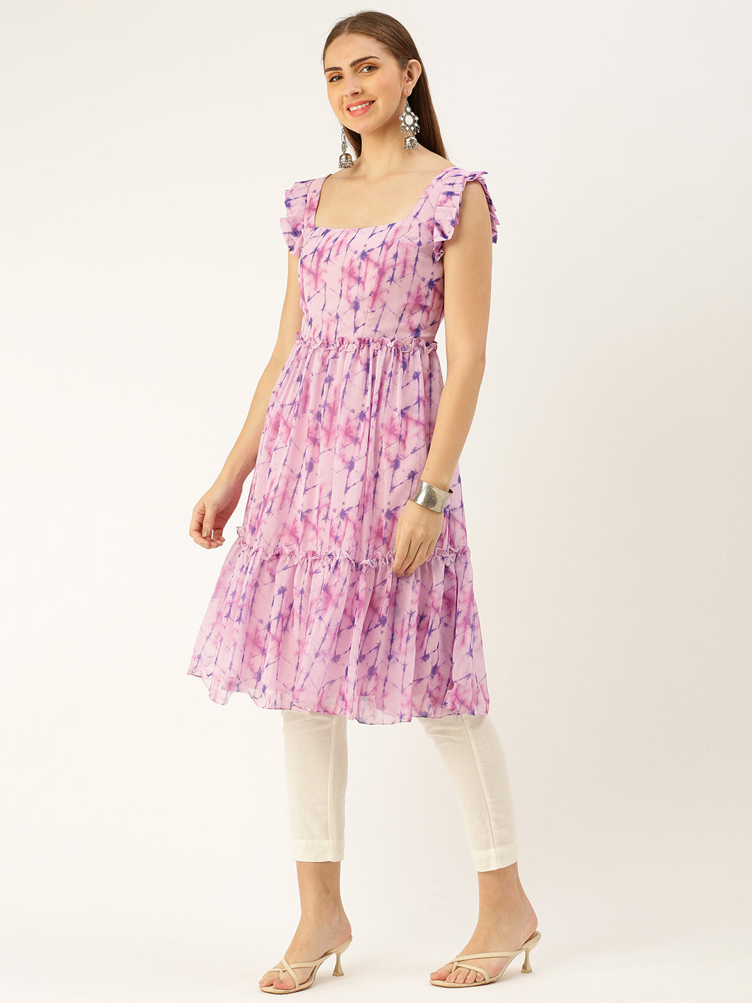 Mauve with Multicolored Tie-Dye Digital Printed Georgette Kurti