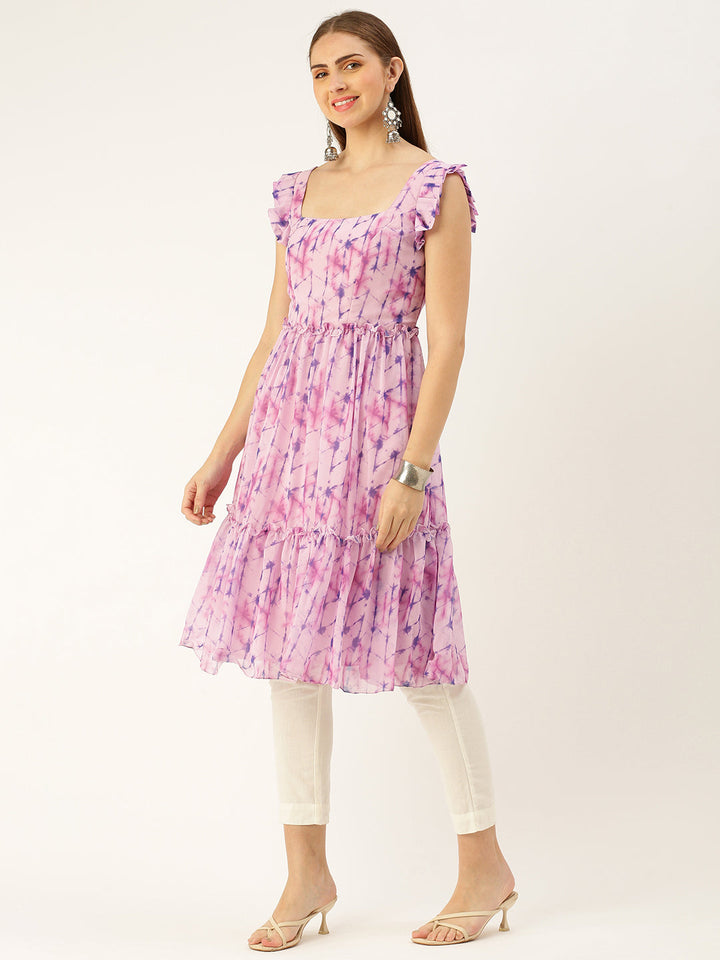 Mauve with Multicolored Tie-Dye Digital Printed Georgette Kurti