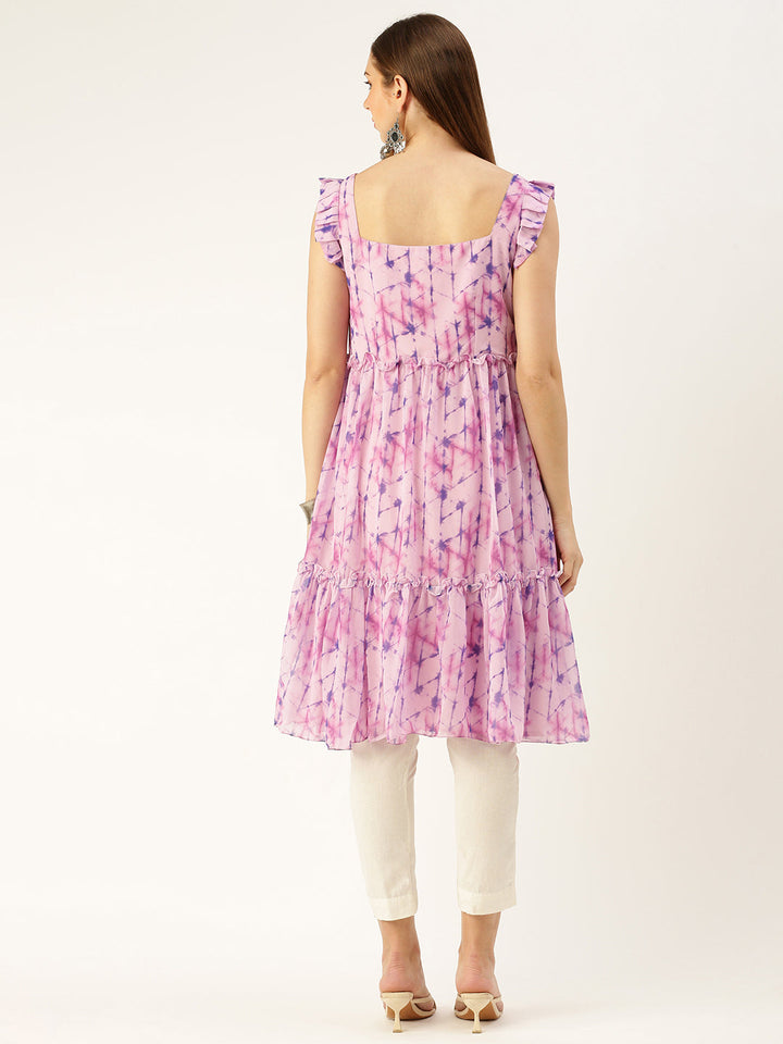 Mauve with Multicolored Tie-Dye Digital Printed Georgette Kurti