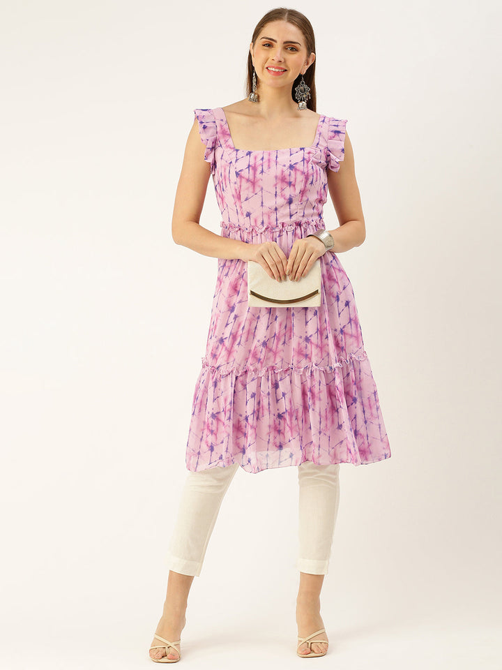 Mauve with Multicolored Tie-Dye Digital Printed Georgette Kurti