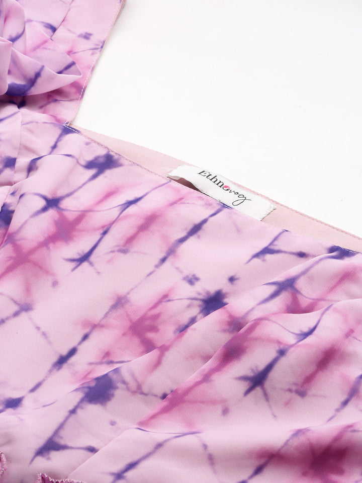 Mauve with Multicolored Tie-Dye Digital Printed Georgette Kurti