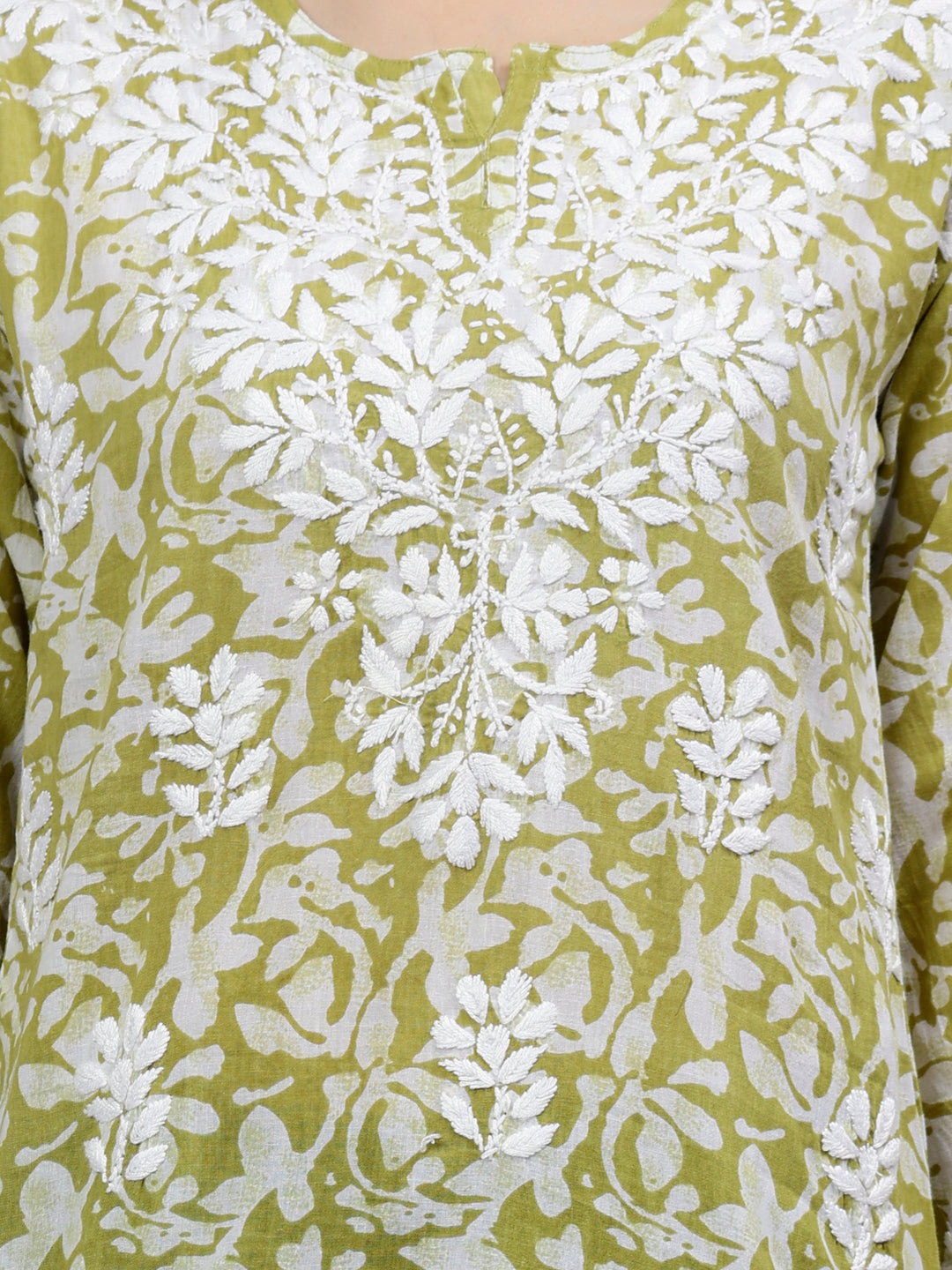Mehendi Green Cotton Lucknowi Chikankari Short Tunic