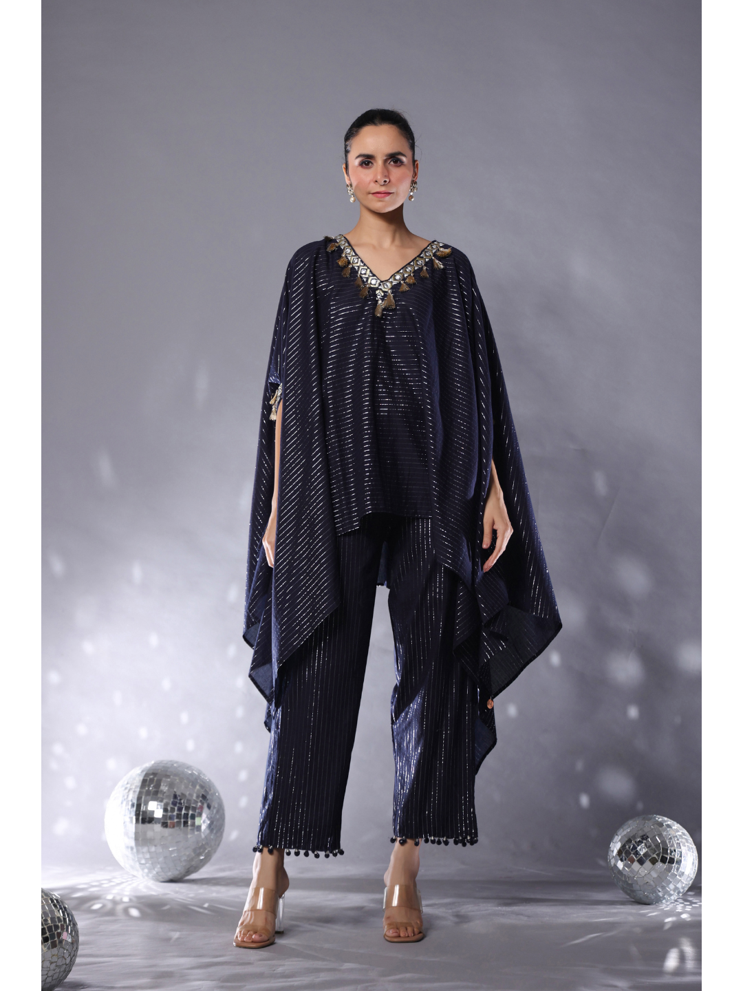 Midnight Blue Cotton Lurex Striped Co-Ord Set