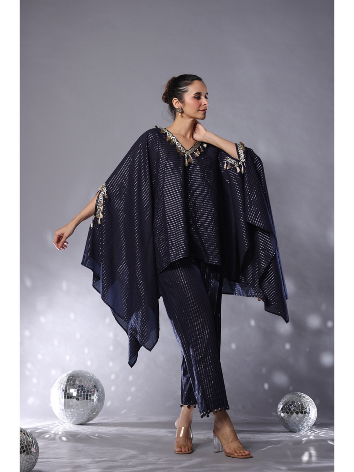 Midnight Blue Cotton Lurex Striped Co-Ord Set