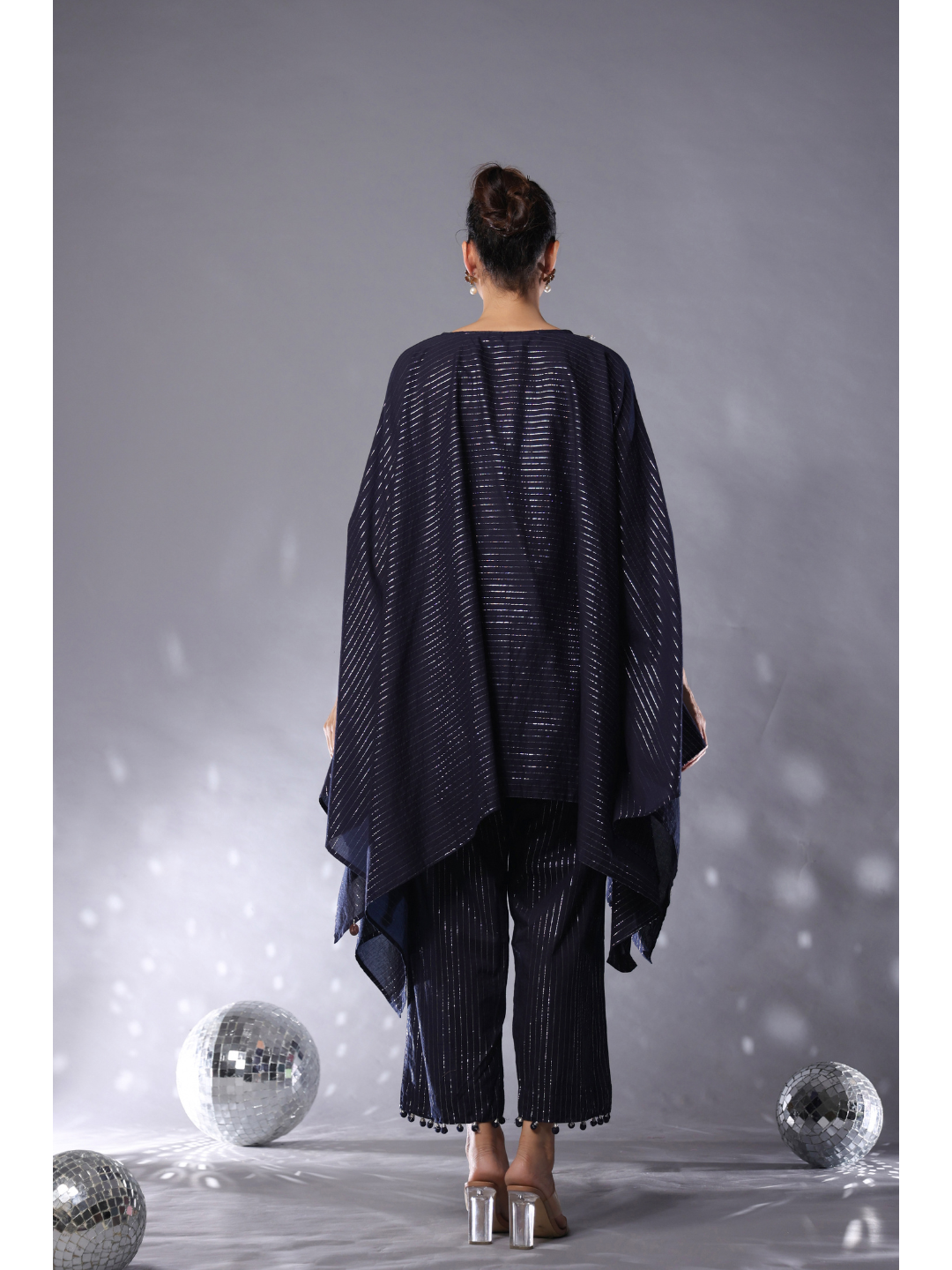 Midnight Blue Cotton Lurex Striped Co-Ord Set