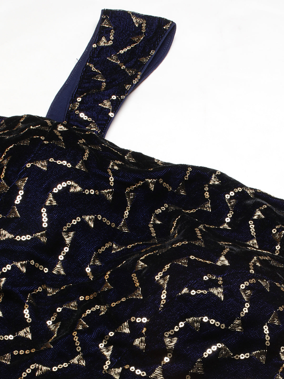 Midnight & Navy Blue Velvet Embroidered Skirt Set