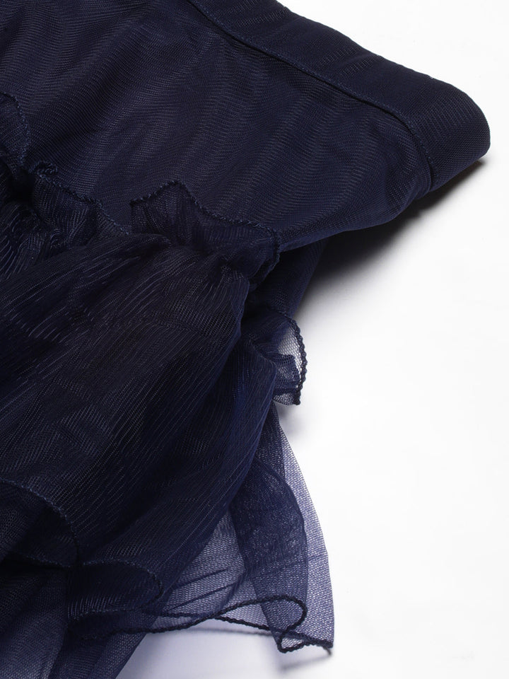Midnight & Navy Blue Velvet Embroidered Skirt Set