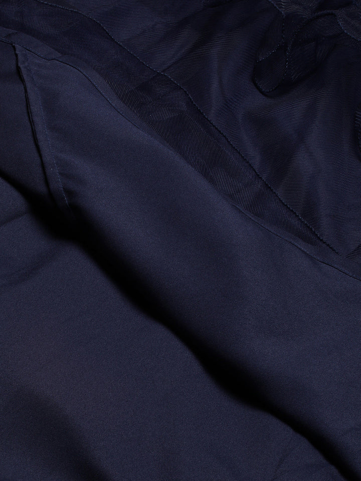 Midnight & Navy Blue Velvet Embroidered Skirt Set