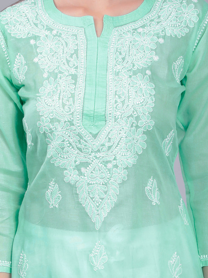 Mint-Blue-Cotton-Chikankari-Straight-Kurta