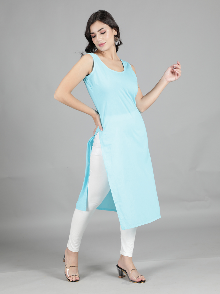 Mint Blue Cotton Long Slip for Chikankari Kurta