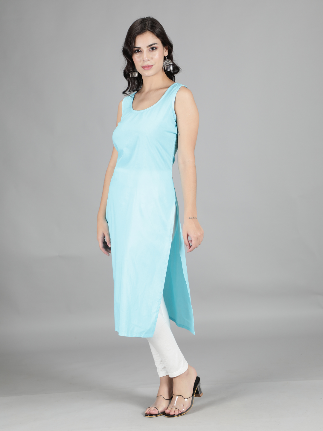 Mint Blue Cotton Long Slip for Chikankari Kurta