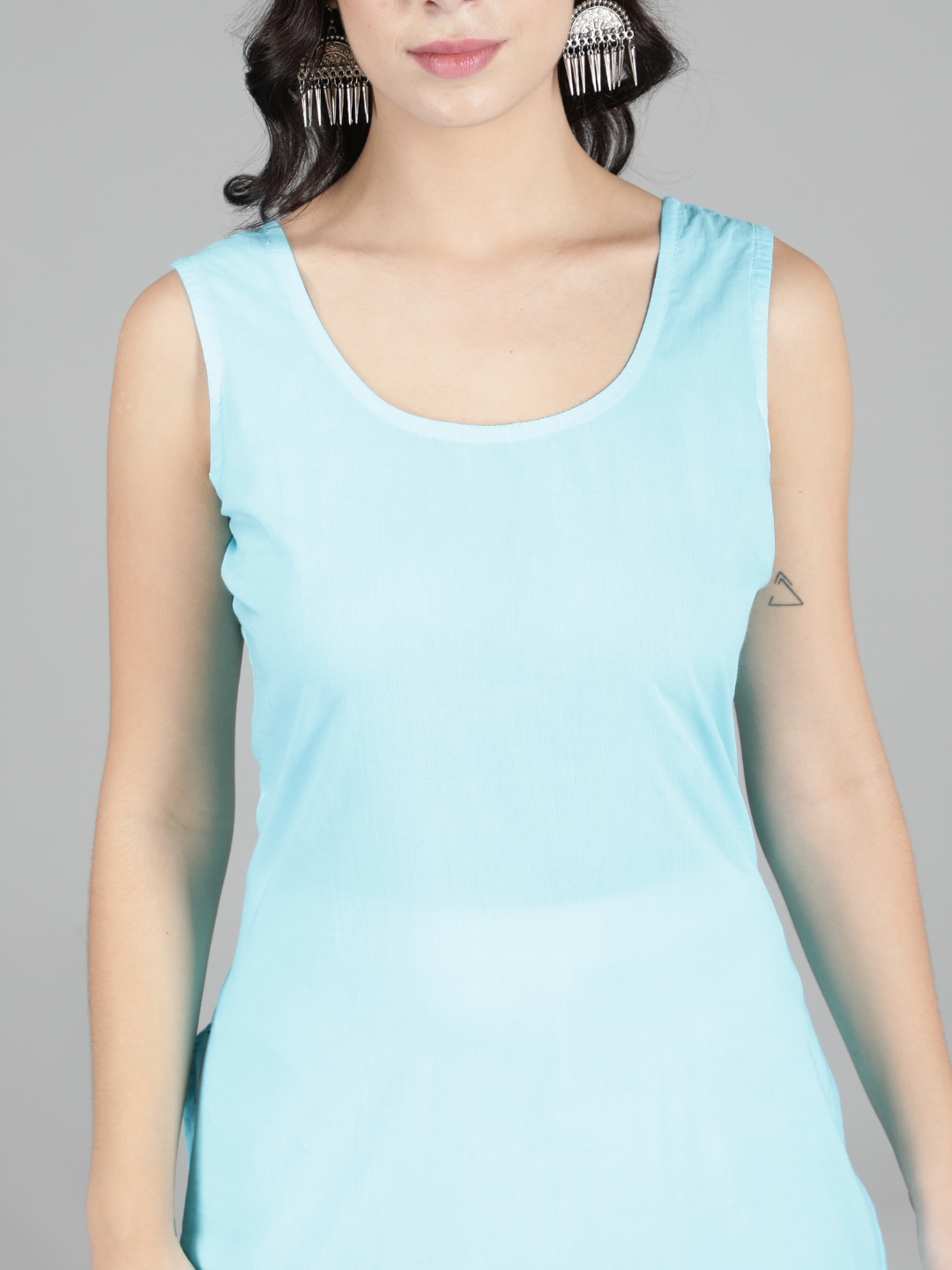 Mint Blue Cotton Long Slip for Chikankari Kurta