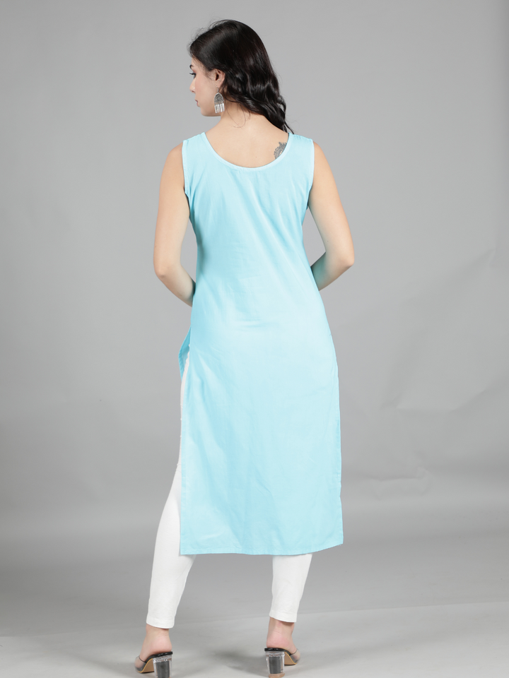 Mint Blue Cotton Long Slip for Chikankari Kurta