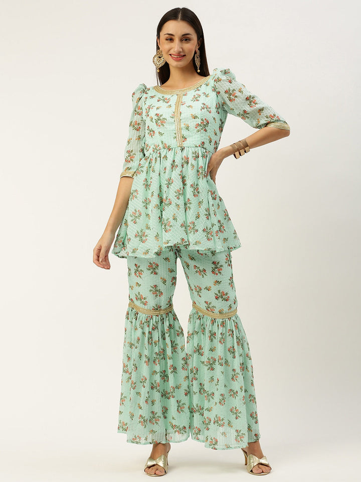 Mint Green Digital Printed Georgette Sharara Co-Ord Set