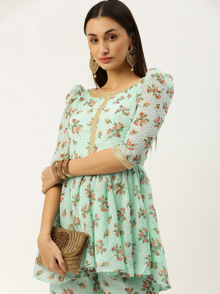 Mint Green Digital Printed Georgette Sharara Co-Ord Set