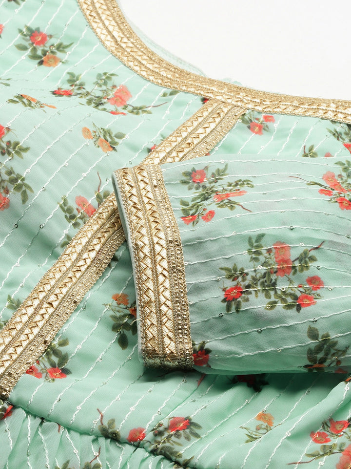 Mint Green Digital Printed Georgette Sharara Co-Ord Set