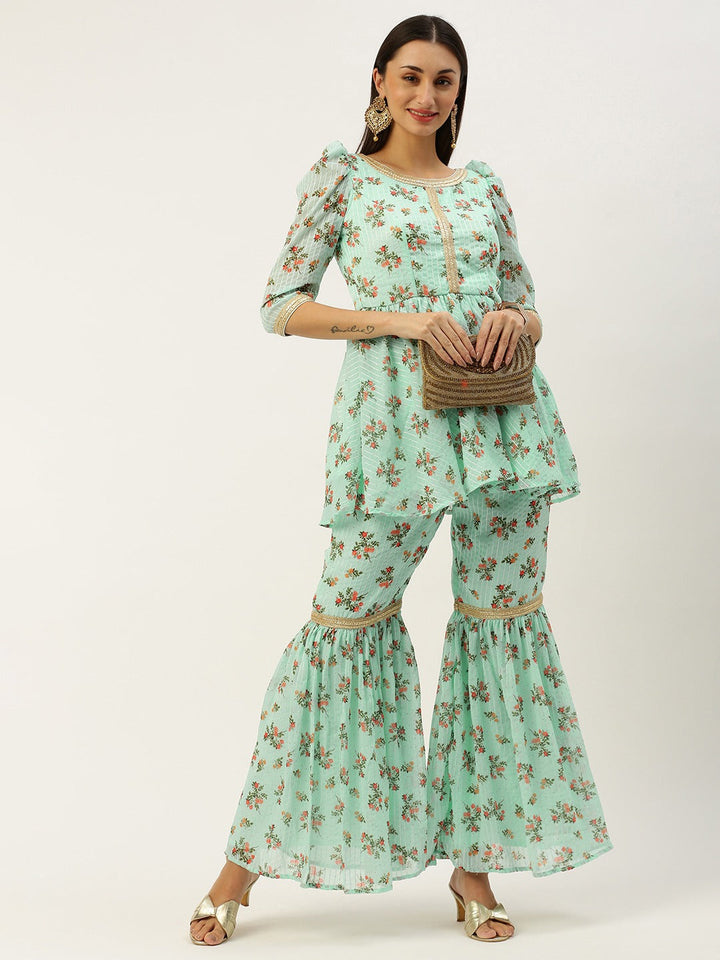 Mint Green Digital Printed Georgette Sharara Co-Ord Set