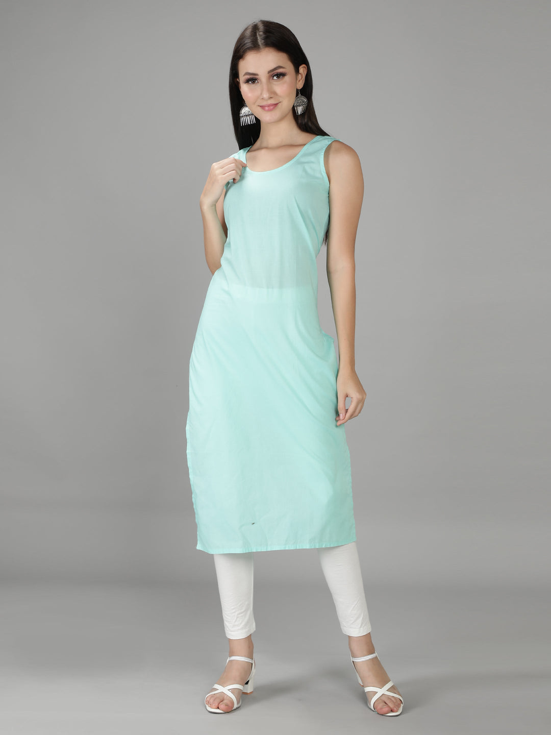 Mint Green Georgette Chikan Kurta with Slip