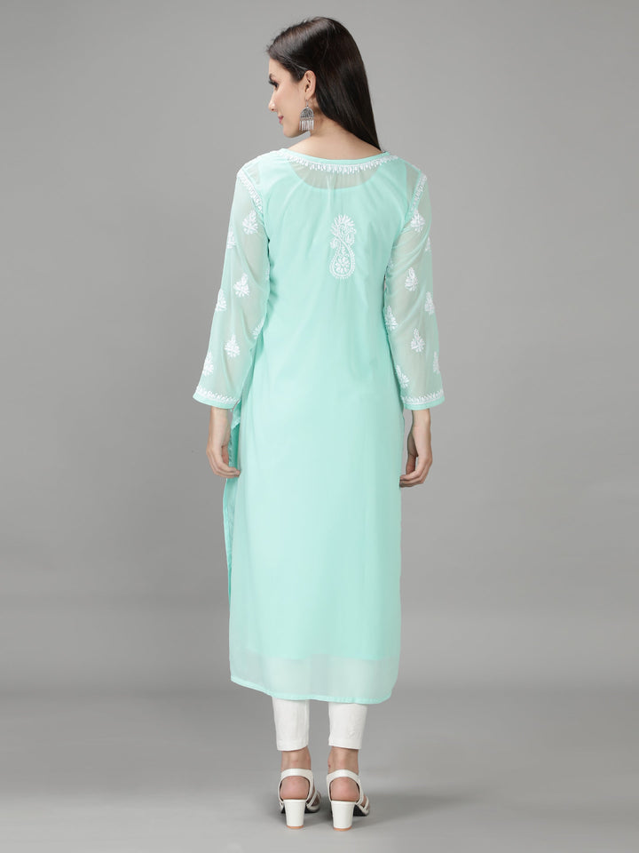 Mint Green Georgette Chikan Kurta with Slip