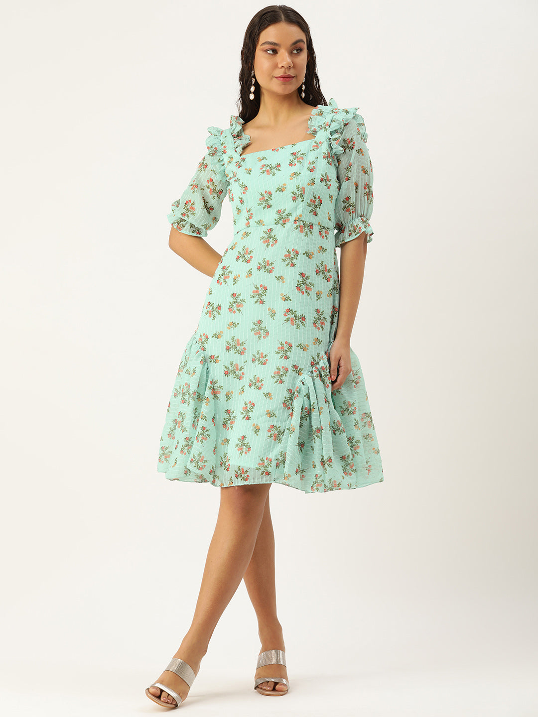 Mint Green Georgette Digital Print Dress