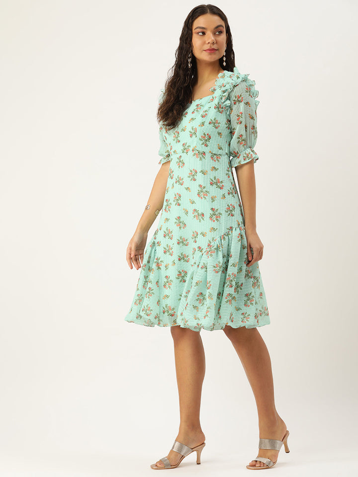 Mint Green Georgette Digital Print Dress