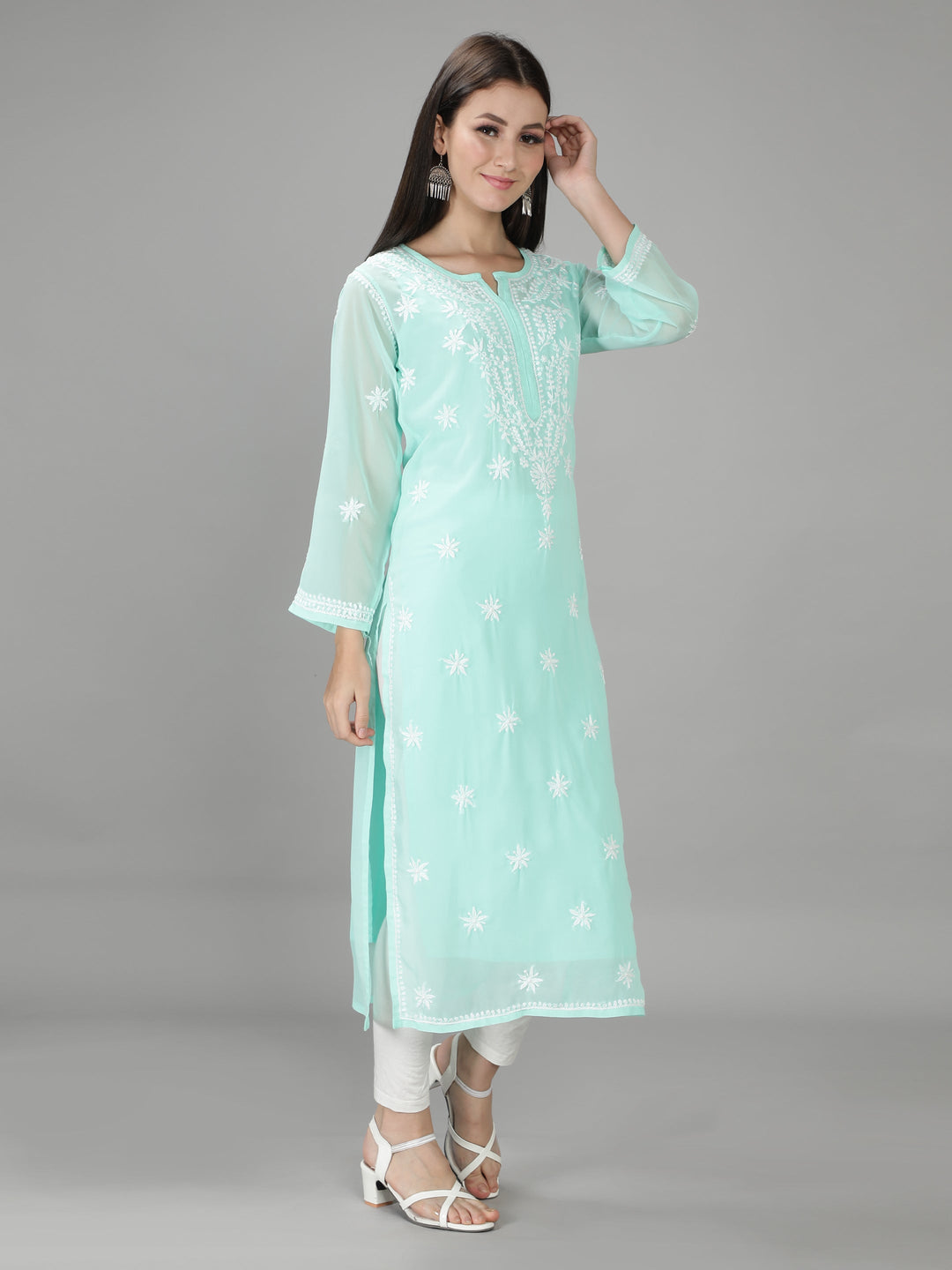 Mint Green Georgette Kurta with Inner Slip