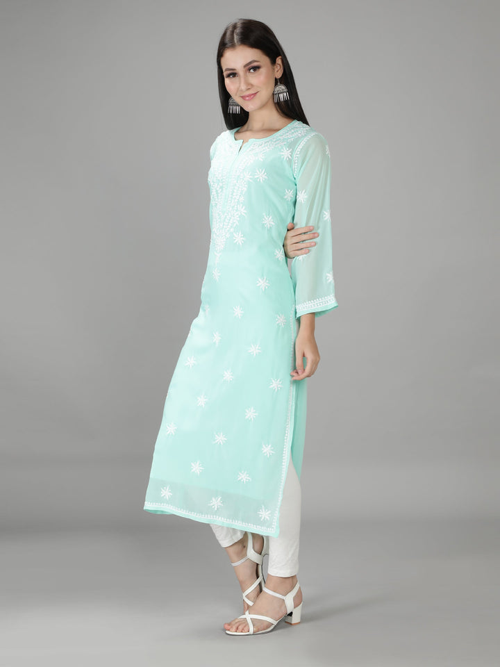 Mint Green Georgette Kurta with Inner Slip