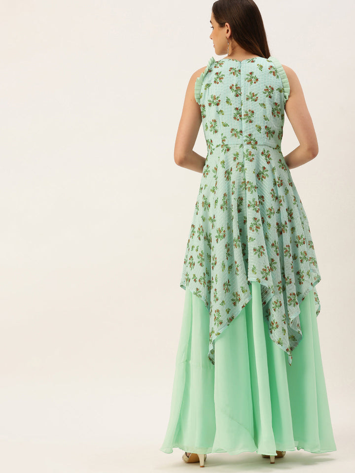 Mint-Green-Georgette-Printed-Halter-Neck-Gown