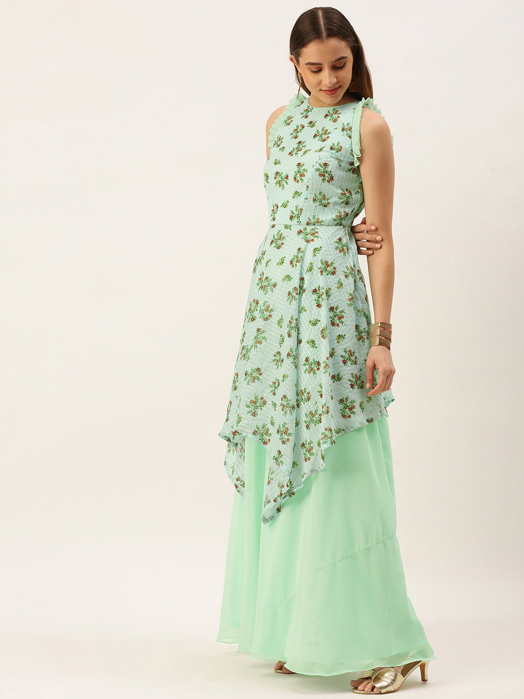 Mint-Green-Georgette-Printed-Halter-Neck-Gown