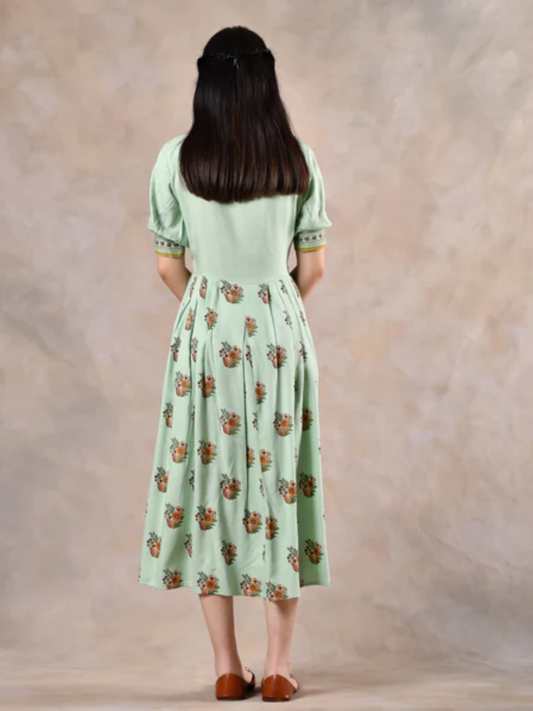 Mint-Green-V-Neck-Gathered-Dress