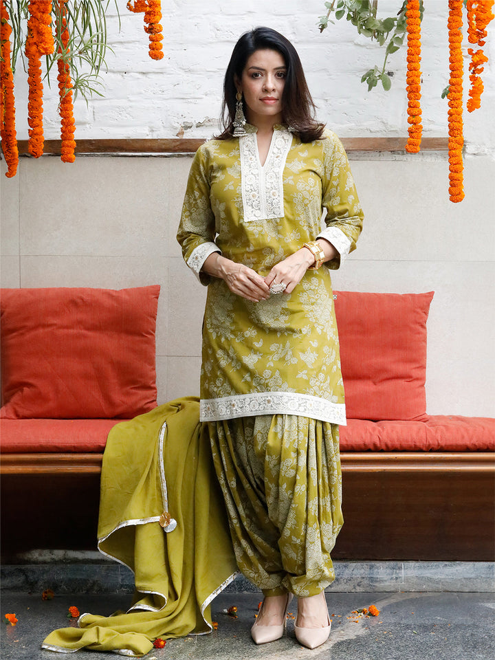 Mishri Green Khadi Print Laced 2-Piece Salwar Set